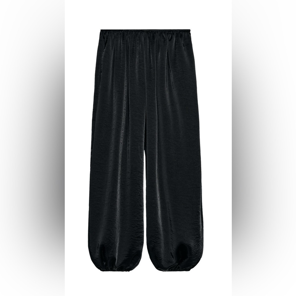 Zara Black Satin-Effect Jogger Pants